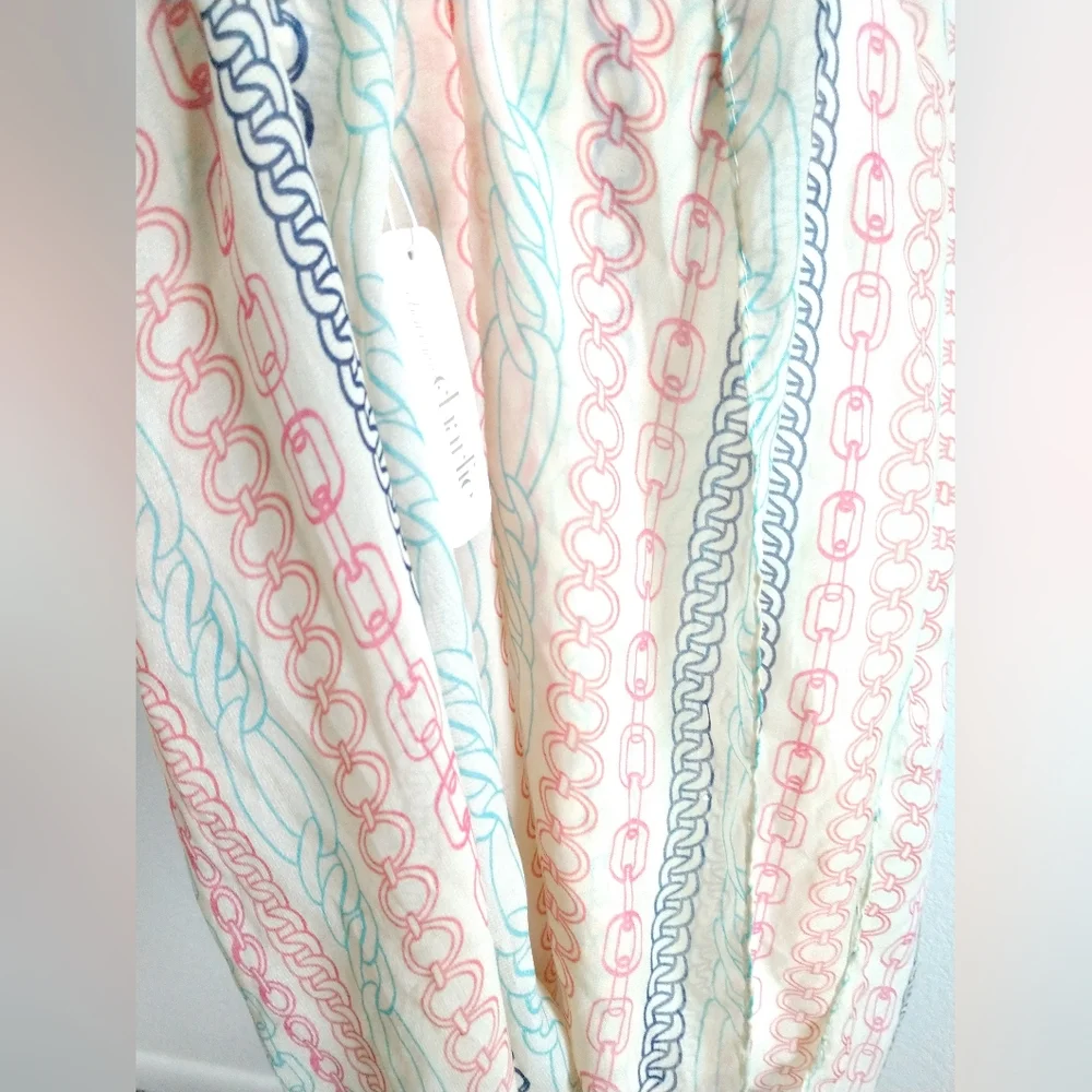 NEW Charming Charlie Infinity Scarf Beige with Multicolor Chain Print Sheer